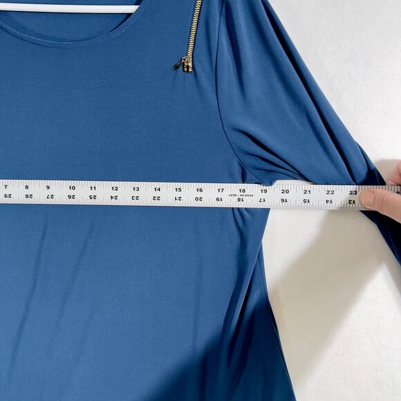 Nanette Lepore Collection Blouse Woman L Blue Zipper Exposed Shoulder 3/4 Sleeve - Picture 5 of 9